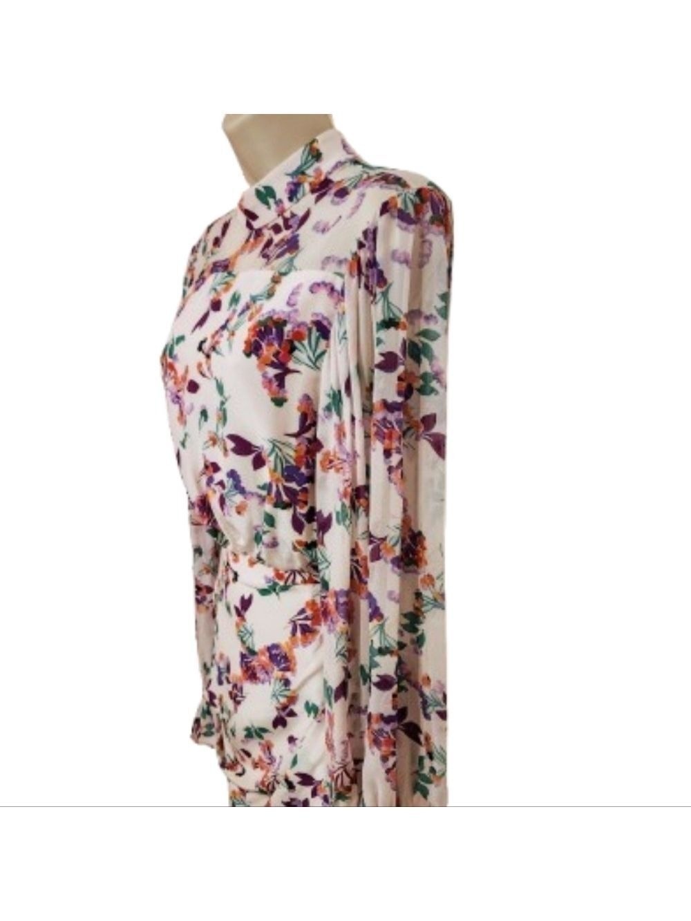 Saloni Rina Floral Silk Long Sleeve Mini Cocktail Dress - Picture 4 of 12
